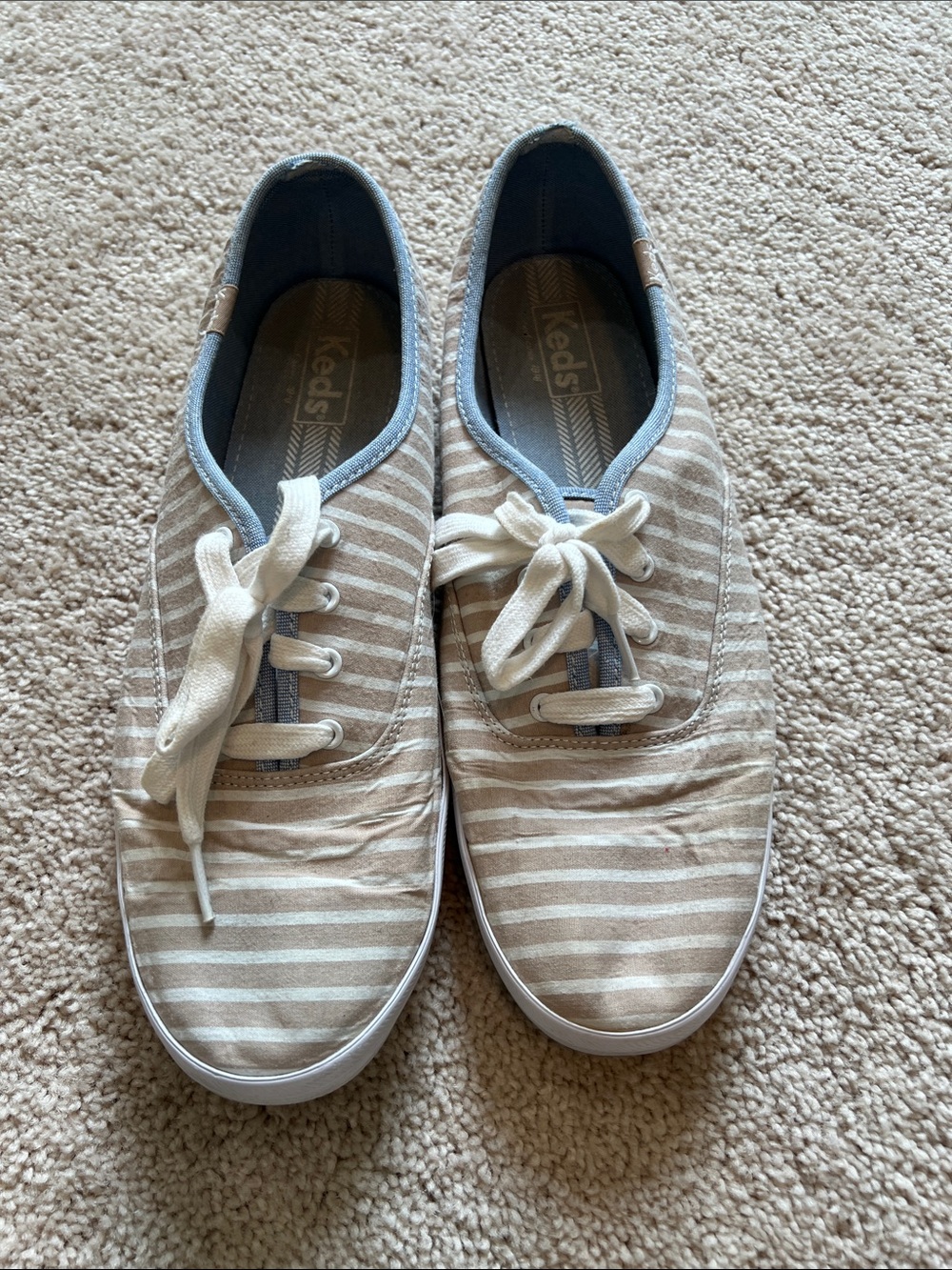 Keds Women’s Beige and White Striped Canvas Sneakers
